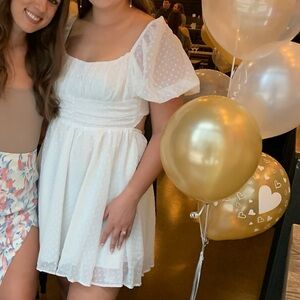 White Puff Sleeve Polka Dot Bridal Dress